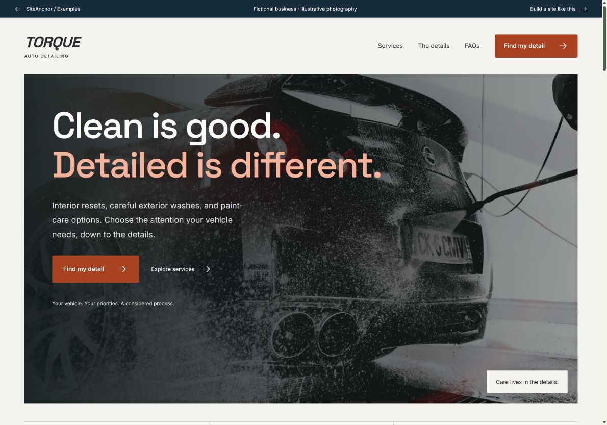 Torque Detailing website concept preview