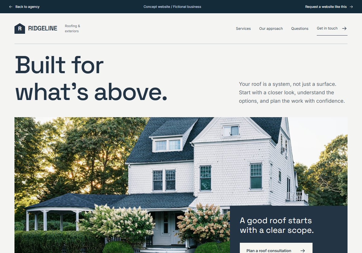Ridgeline Roofing website concept preview